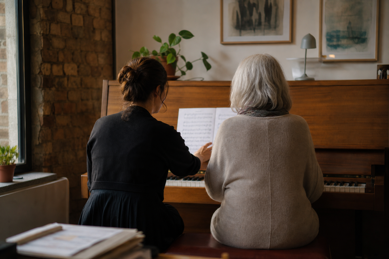 Piano teacher with an adult learner